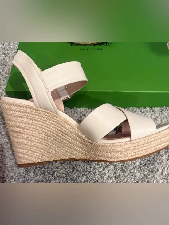 kate spade Cream Leather Cross-Strap Espadrille Wedges - Picture 2 of 9